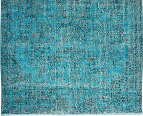 Miniatura 5 de 6.3x10 Ft Handmade Vintage Turkish Rug Over-Dyed in Teal for Modern