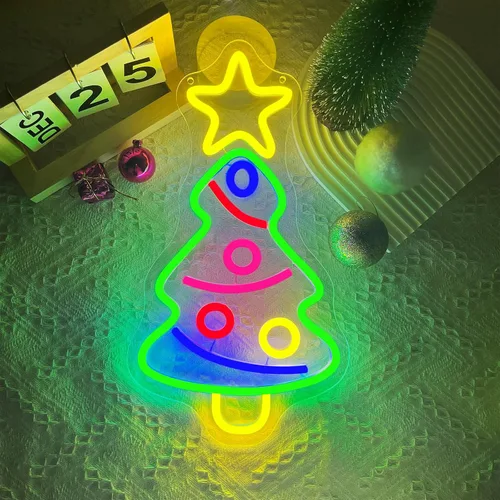Miniatura 9 de Letrero de neón para árbol de Navidad, árboles de Navidad, letreros de neón LED para decoración de pared, luces de neón acrílicas alimentadas por