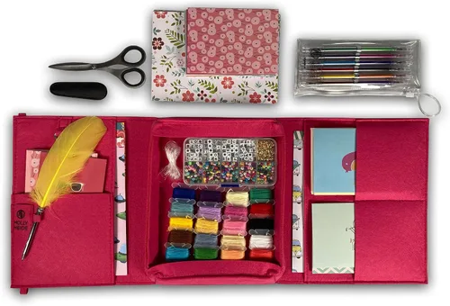 Miniatura 5 de Pen Pal Letter Writing Kit, Felt Organizer Writing Folder, Fancy Feather Pen, Paper, Cards & Envelopes, Gel Pens, Scissors, Glue Stick, Snail Mail
