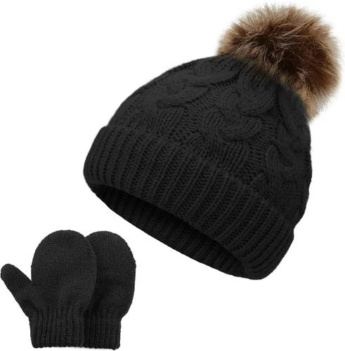 Durio Conjunto de gorro y guantes de invierno para niños pequeños, sombreros de Papá Noel para niños, guantes de nieve cálidos y acogedores para