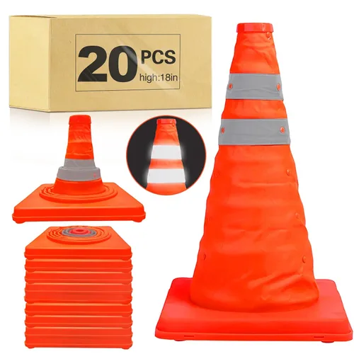 Paquete de 20 conos de seguridad plegables de tráfico de 18 pulgadas, conos de estacionamiento con collares reflectantes, conos de seguridad