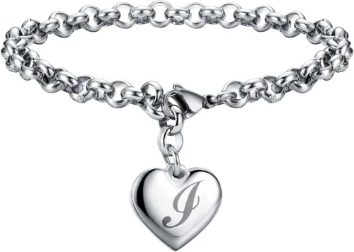 Pulseras de acero inoxidable y dije en forma de corazón con inicial, 26 letras del alfabeto para mujer, regalos para el Día del Amor y la Amistad