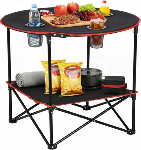 ZENY Mesa de picnic plegable portátil para acampar al aire libre con 4 portavasos y bolsa de transporte, mesas plegables portátiles plegables para