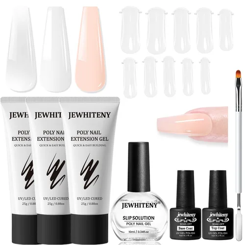 Miniatura 11 de JEWHITENY Set de uñas de gel de extensión de poligel transparente, blanco y rosa con capa base y capa superior para arte en dedos y manicura