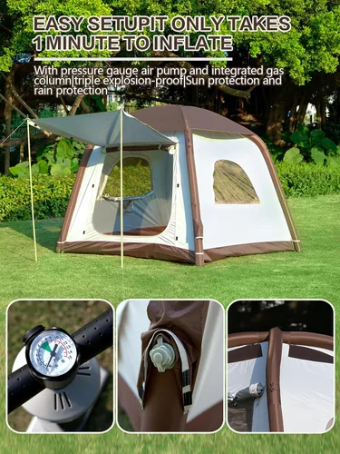 Miniatura 2 de Inflatable Camping Tent,2/4/6/8 Person Glamping Inflatable Tents with Awning, Quick Setup Blow Up Tents with Pump, Waterproof Oxford Inflatable 2-4