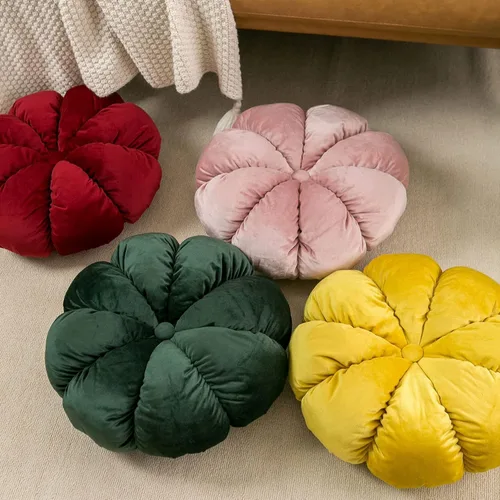 Miniatura 4 de Cojín redondo decorativo para sofá, dormitorio, cojín de suelo en forma de flor para niñas y niños (verde oscuro, 15.7 pulgadas)