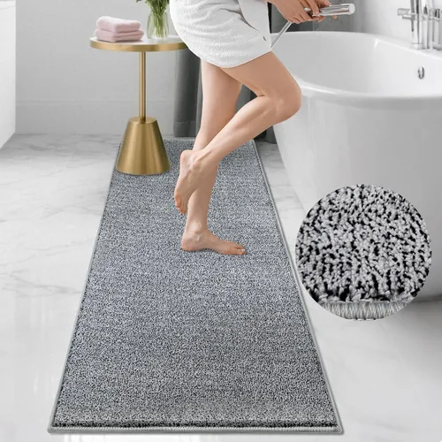 Miniatura 10 de HDFK Alfombra de baño antideslizante de 24 x 16 pulgadas, 2 tonos, felpilla suave, con respaldo de TPR Absorbencia sólida negro blanco Alfombra