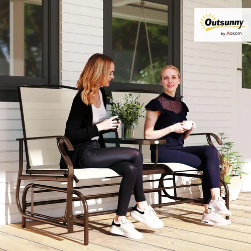 Miniatura 2 de Outsunny Banco deslizante para exteriores con mesa central, sofá de patio con estructura metálica, tela transpirable de malla y reposabrazos
