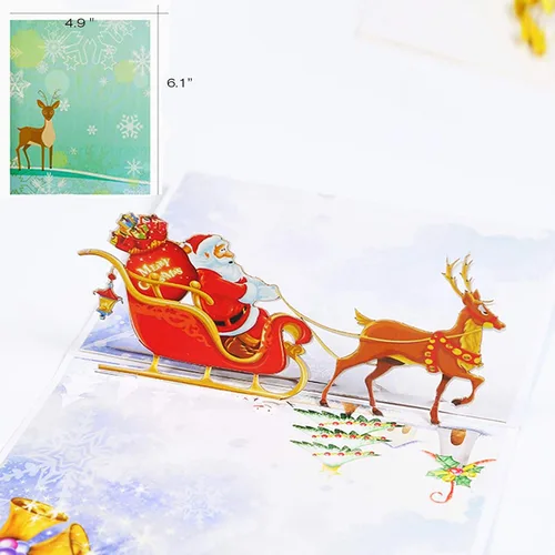 Miniatura 6 de Tarjetas de felicitación de Navidad 3D, 9 unidades, tarjetas emergentes hechas a mano con sobre, juego de 9, para Navidad, Año Nuevo, vacaciones