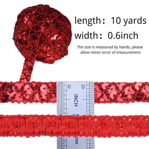 Miniatura 2 de Cinta de encaje con purpurina para manualidades, adornos, accesorios de disfraz de 10 yardas (rojo)