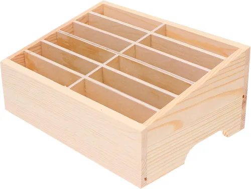 Miniatura 9 de SEWACC Caja de almacenamiento para teléfono celular, 3 unidades, 12 rejillas, soporte de madera para teléfono celular, organizador de escritorio