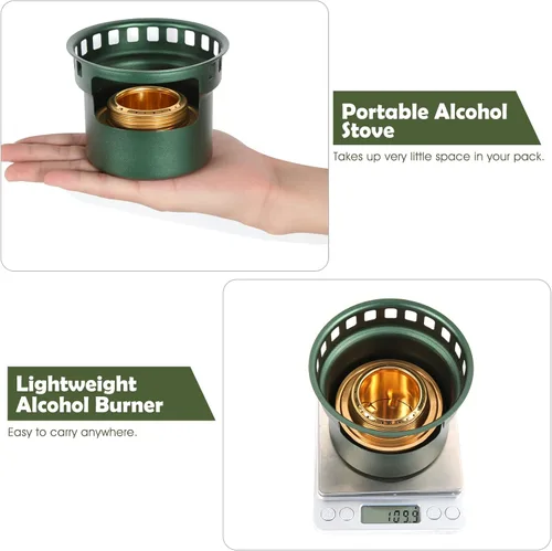Miniatura 4 de Mini estufa de alcohol 2 en 1 para acampar, quemador de alcohol portátil con soporte cruzado de acero inoxidable, bolsa de almacenamiento, pequeña