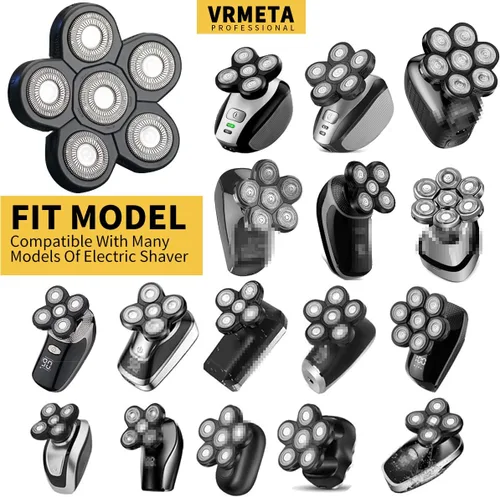 Miniatura 2 de Cabezales de repuesto para afeitadora eléctrica de 6 cuchillas para hombres para calvo y cara (6 cabezas (negro)