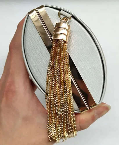 Miniatura 3 de Bolso de mano de satén, bolso de noche con borlas, bolso de mujer, fiesta, boda, cadena geométrica, bolso cruzado para mujer