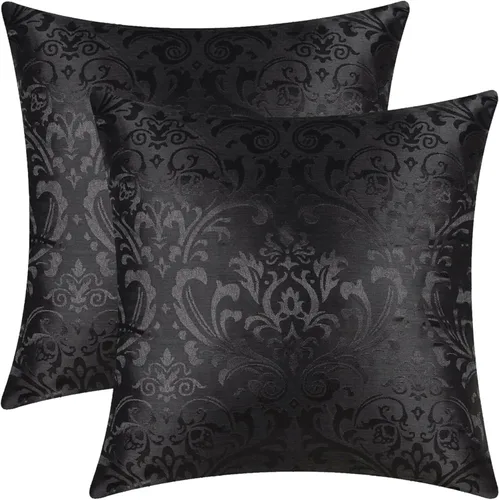CaliTime Paquete de 2 Fundas de Cojines Decorativos para Sofá Sillón Decoración del Hogar Damasco Vintage Floral Brillante y Contraste Mate 18 X 18