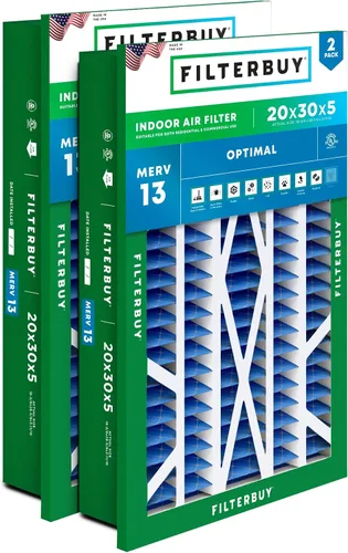 Miniatura 13 de Filterbuy Filtro de Aire MERV 13 de 20 x 25 x 5 pulgadas para defensa óptima contra el humo y las alergias (paquete de 2), filtros plisados