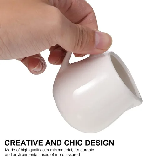 Miniatura 6 de YARNOW Juego de 4 mini jarras de leche de cerámica de 1.6 onzas, jarras de crema de porcelana con asa, tazas pequeñas de cerámica para salsa de café
