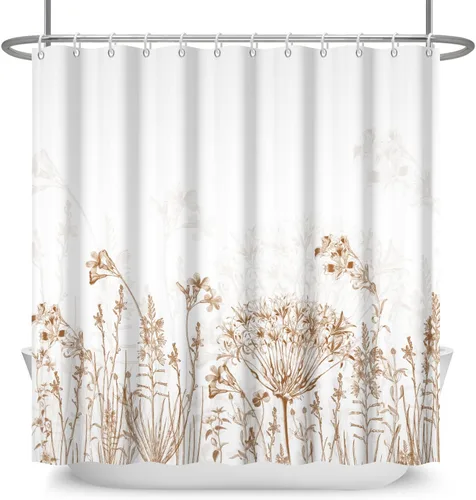Miniatura 11 de Yeele Cortina de ducha floral de 36x72 pulgadas, juego de baño retro bonito con flores silvestres de acuarela, cortina de baño natural botánica