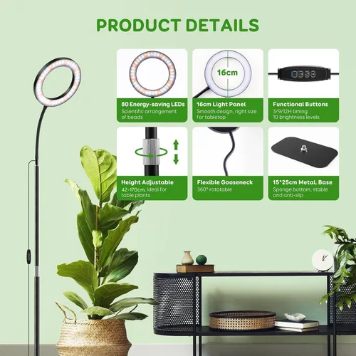 Miniatura 4 de Luces de cultivo de un cabezal LPMZMBL para plantas de interior de espectro completo, luces de plantas para cultivo en interiores con temporizador