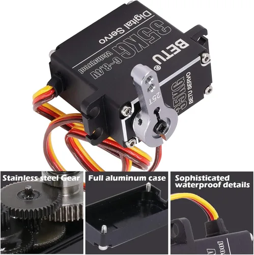 Miniatura 4 de Servo Waterpoof de 77.2 lbs, caja completa de aluminio y servo de engranajes de acero inoxidable, servo de alto par compatible con 1/6,1/8, 1/10
