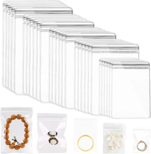 TINSKY 200 bolsas transparentes de PVC para almacenar joyas, pequeñas bolsas de plástico autosellables con cremallera, bolsas de almacenamiento de
