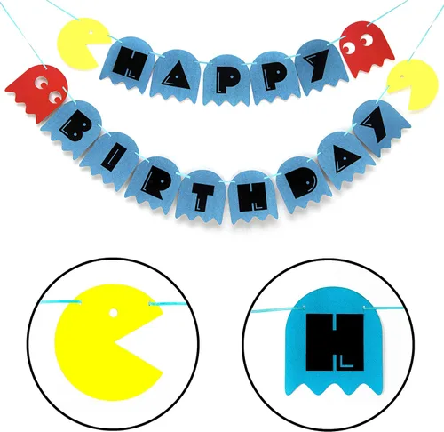 Miniatura 3 de Pacmn Ghost Happy Birthday - Cartel de feliz cumpleaños - Decoración retro de fiesta de arcade con fantasmas clásicos - Cartel de cumpleaños