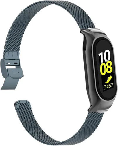 Miniatura 7 de Correa de reloj de metal compatible con Samsung Galaxy Fit2 SM-R220 de acero inoxidable con marco de bisel protector con diseño de malla