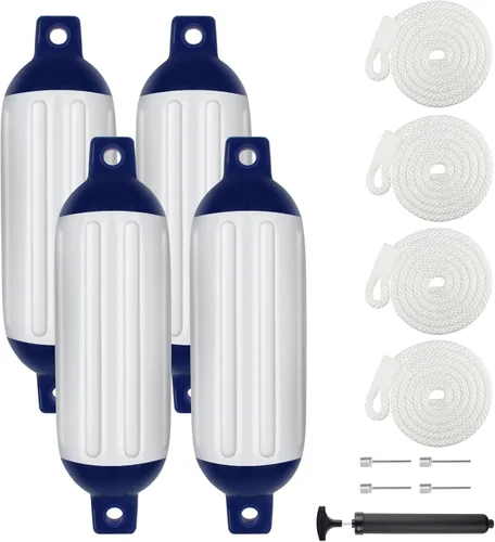 Miniatura 49 de Juego de 4 guardabarros para barco de 4.5/5.5/6.5/8.5/10/16 pulgadas, parachoques de vinilo con ojos gemelos acanalados, parachoques para barco