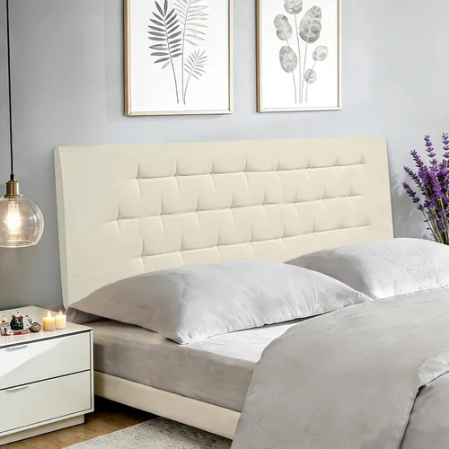 Cabecera tapizada tamaño Queen, 59 x 23 pulgadas, fácil de montar en la pared, diseño moderno de lino con botones de diamante, color beige