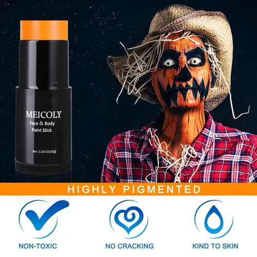 Miniatura 2 de MEICOLY Barra de Pintura Facial y Corporal Naranja (29.99 g), Crema para Cara de Halloween, Efectos Especiales SFX de Calabaza y Tigre, Negro