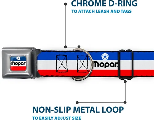 Miniatura 5 de Collar de perro hebilla de cinturón de seguridad Mopar Logo Stripe Azul Blanco Rojo 9.5 a 13 pulgadas 1.0 pulgadas de ancho
