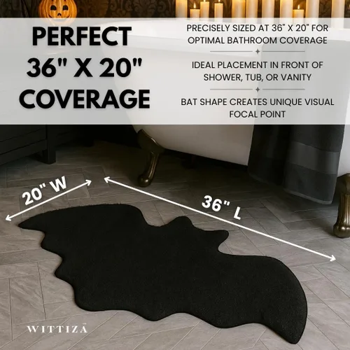 Miniatura 2 de Tapete de Baño de Murciélago - Alfombra de Baño Gótica Negra, Microfibra Antideslizante de Secado Rápido, Felpa Suave para Decoración de Halloween