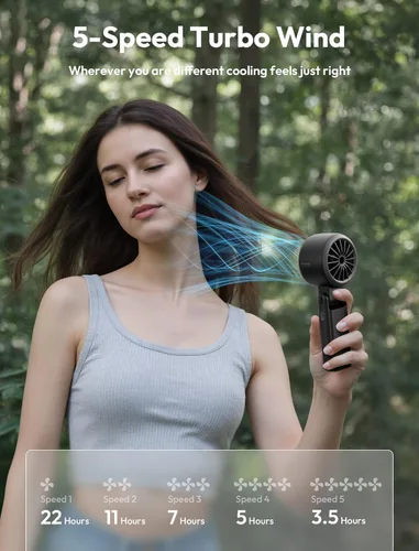 Miniatura 7 de Aecooly Ventilador turbo portátil de mano, batería de 5000 mAh [tiempo de enfriamiento máximo de 22 horas] Mini ventilador recargable USB, pequeño