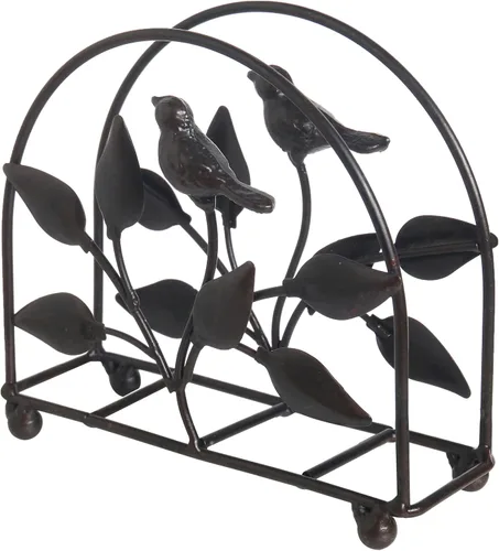 Miniatura 2 de Servilletero clásico de hierro fundido con forma de pájaro y árbol/Dispensador independiente de pañuelos de mesa, negro