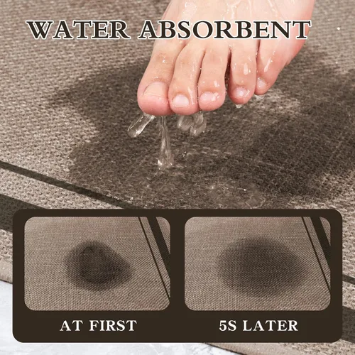 Miniatura 4 de chakme Juego de 2 alfombras de baño ultrafinas, absorbentes, antideslizantes, lavables a máquina, color beige oscuro, 17 x 24 pulgadas + tapete