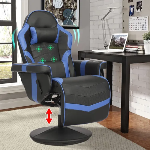 Miniatura 10 de LVUYOYO Silla reclinable para juegos, silla de juegos con reposapiés y masaje, respaldo alto de cuero PU reclinable para juegos con altura