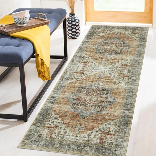 Miniatura 11 de FairOnly Alfombras lavables de 2 x 3 pulgadas, alfombra antideslizante de pelo bajo, alfombra de piso con estampado envejecido, alfombra de área