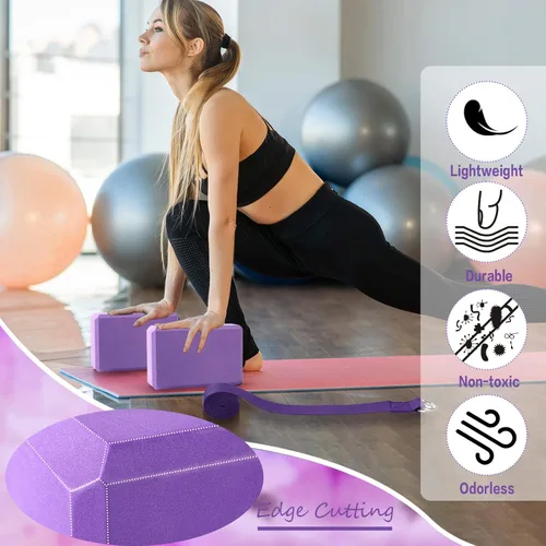 Miniatura 3 de Wettarn Juego de 30 bloques de yoga y correa de yoga, 15 bloques de yoga antideslizantes con 15 piezas de anillo en D de metal, correa de yoga