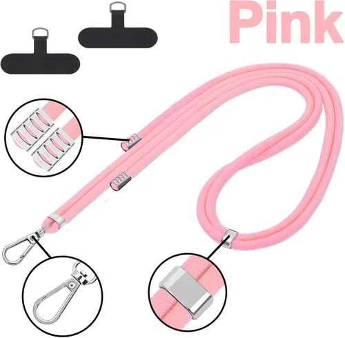 Miniatura 4 de Cordón para teléfono celular, 2 cordones cruzados para teléfono para mujer con 2 correas de teléfono de muñeca y 4 conectores, Negro Rosa claro