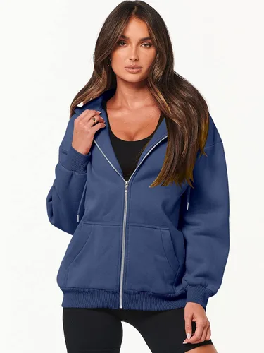 Miniatura 2 de ANRABESS Sudaderas con capucha y cremallera para mujer, de manga larga, sudaderas de gran tamaño, forro polar Y2K, con bolsillos, ropa de otoño