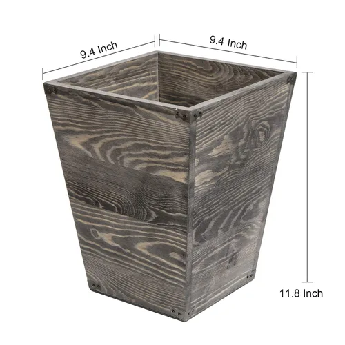 Miniatura 2 de Basurero cuadrado de madera estilo granja con soportes metálicos decorativos para dormitorio, sala de estar, baño y oficina, papelera (gris rocho)