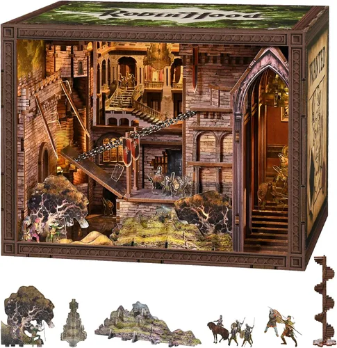 Miniatura 25 de MiniCity - Kit de manualidades para rincón de lectura, estantería de libros, inserto de estantería de madera, rompecabezas 3D, sujetalibros con luz