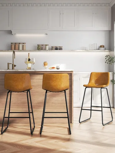 Miniatura 24 de Bar Stools Set of 2, 26 Inches Counter Height Bar Stools with Back, Modern Faux Leather Barstools with Metal Legs and Footrest, Bar Chairs for