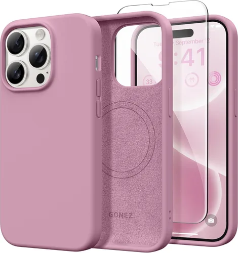 GONEZ Funda de silicona para iPhone 14 Pro Max, compatible con MagSafe, con protector de pantalla + protector de lente de cámara, silicona líquida a