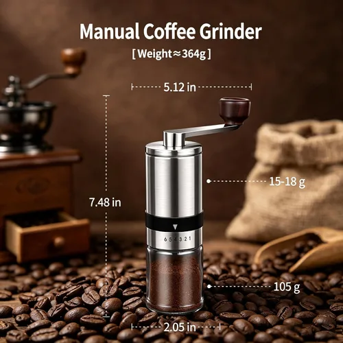 Miniatura 3 de Molinillo de café manual – 6 ajustes de grosor ajustables, molinillos de café de mano, molinillo de café manual portátil para olla Moka, prensa