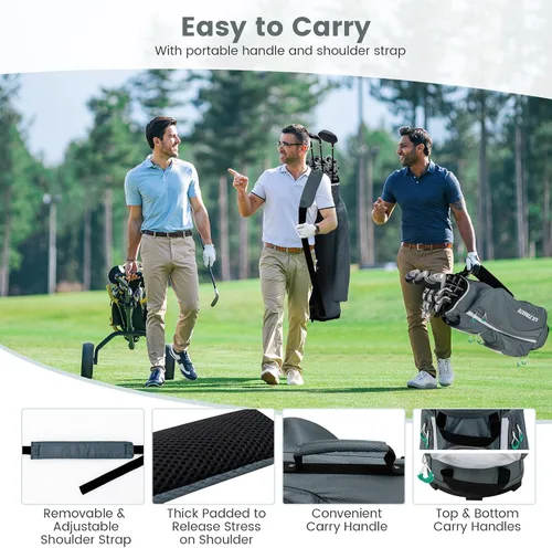 Miniatura 5 de Goplus Bolsa de carrito de golf con 14 divisores superiores, bolsa de golf con 7 bolsillos con cremallera, bolsa refrigerante, capucha para lluvia
