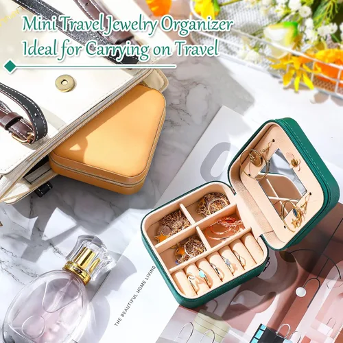 Miniatura 4 de Joyero de viaje de 10 piezas, cajas de regalo de dama de honor, organizador de viaje con espejo, caja pequeña de joyería, mini caja organizadora