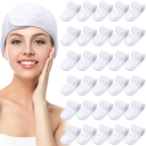 Miniatura 13 de Hoteam Paquete de 30 diademas de spa, esteticista facial para mujeres, ajustable, maquillaje, deportes, ducha, toalla elástica con cinta (negro)