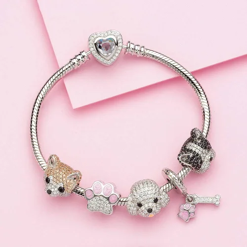 Miniatura 2 de ATHENAIE 925 Sterling Silver Mixed CZ Cute Akita Bichon Poodle Husky French Bulldog Puppy Dog Charms Animal Bead for Bracelet