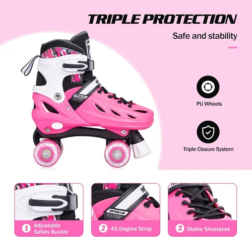 Miniatura 4 de METROLLER Patines de ruedas para niñas de 5 a 8 a 12 años y niños y adolescentes, 4 tamaños ajustables para niños pequeños con ruedas iluminadas